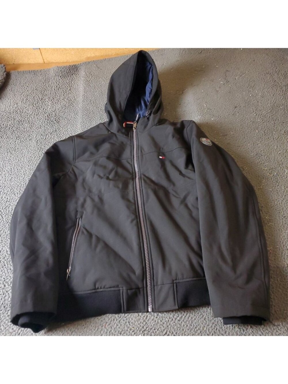 Tommy Hilfiger Jacket Mens L Large Black Polyester Blend Hoodie Weather